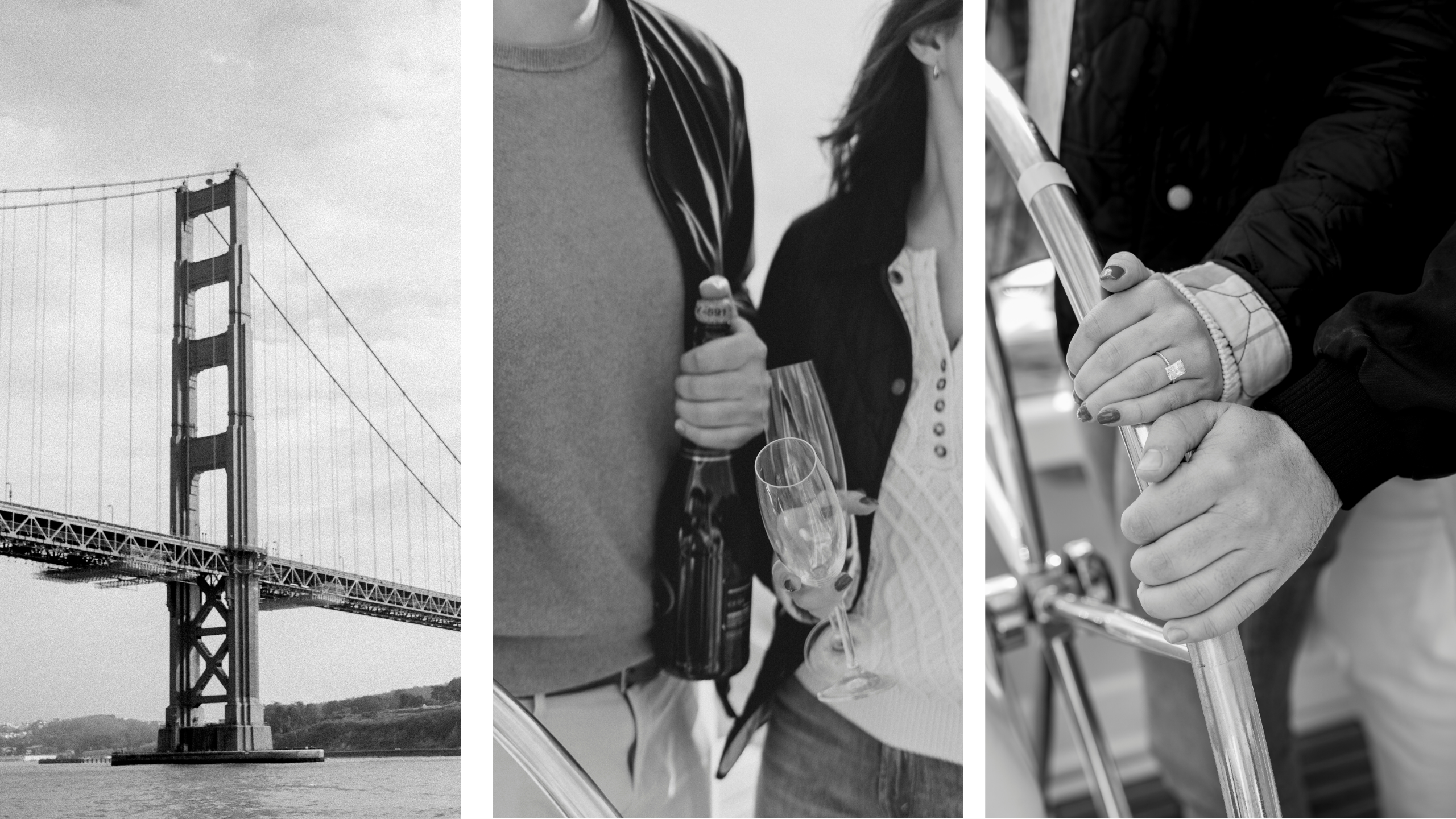 A couple celebrates their Proposal on a Modern Sailing Yacht in the San Francisco Bay by Amanda Callaway Photography