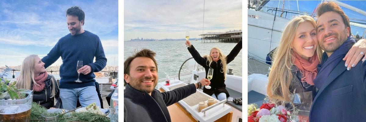 A photo collage of a couple on a sailboat - a marriage proposal "She Said Yes!"